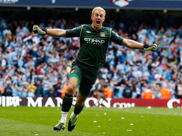 Joe Hart del Manchester City celebra el tercer gol del seu equip el 13 de maig de 2012