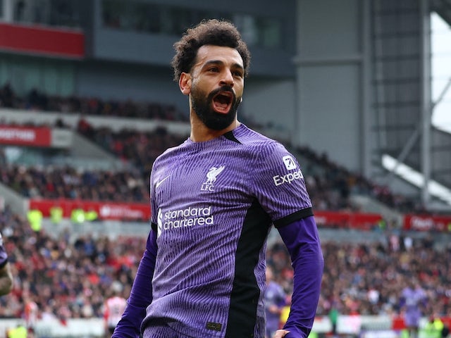 Mohamed Salah del Liverpool celebra el seu tercer gol el 17 de febrer de 2024
