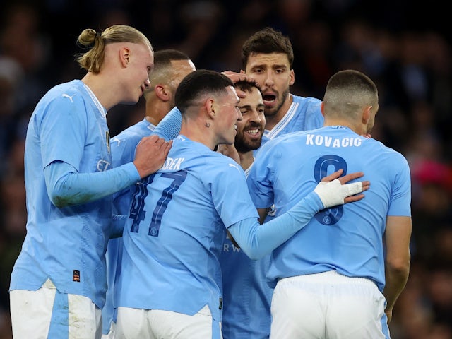 Bernardo Silva del Manchester City celebra el seu segon gol el 16 de març de 2024