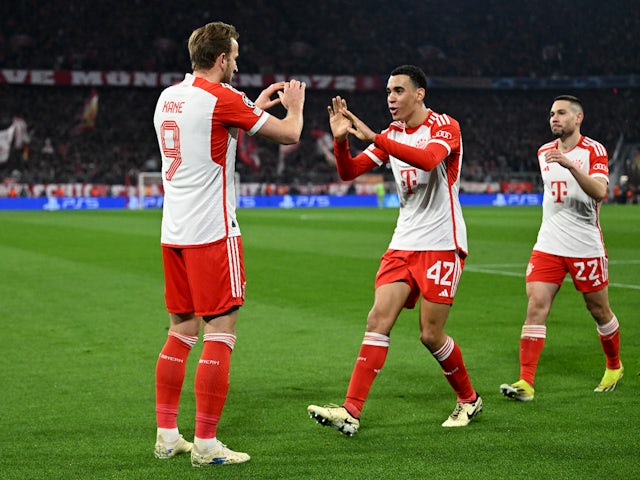 Harry Kane del Bayern de Munic celebra el gol amb Jamal Musiala el 5 de març de 2024