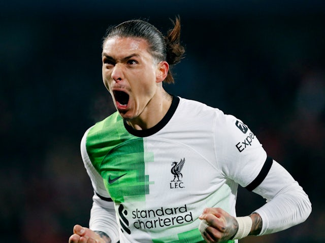 Darwin Núñez celebra el gol del Liverpool el 7 de març de 2024