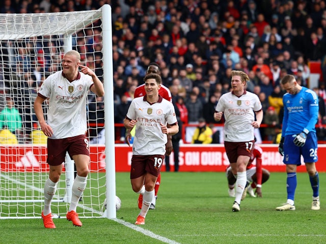 Erling Braut Haaland del Manchester City celebra el gol contra Nottingham Forest el 28 d'abril de 2024